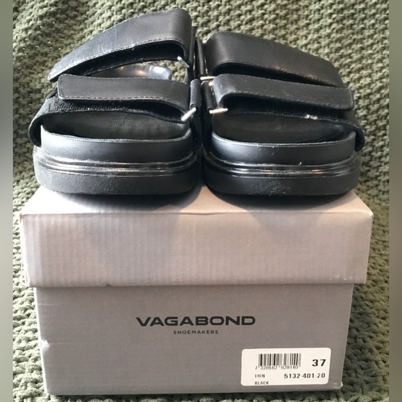 NIB Vagabond Women’s Black Leather Slide Sandals, Dual Band Hook & Loop; Size 37 - Picture 3 of 7